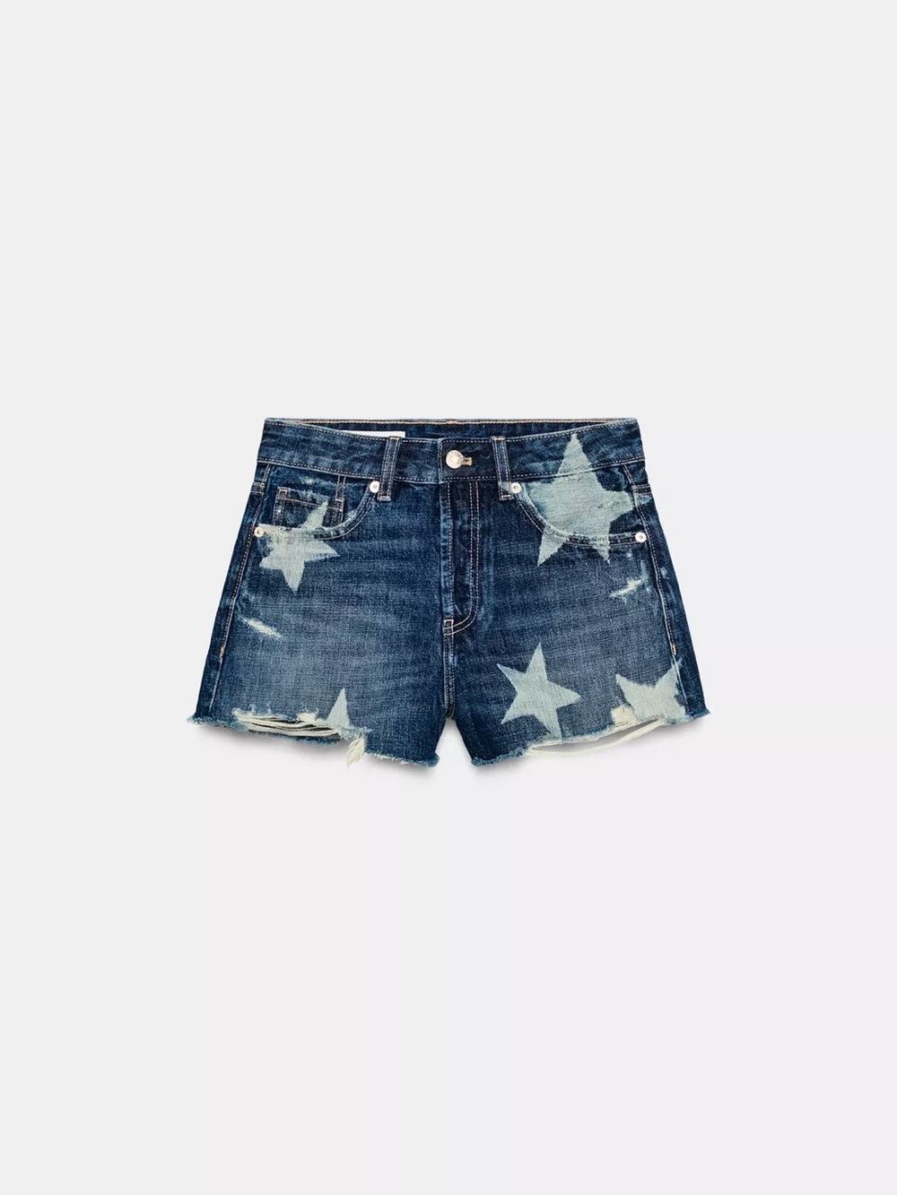 Zara TRF mid rise frayed star denim shorts